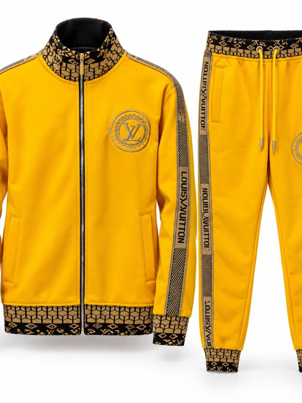 Men’s Luxury Luis Vuitton Style Golden Yellow Tracksuit Set Zip Jacket & Joggers
